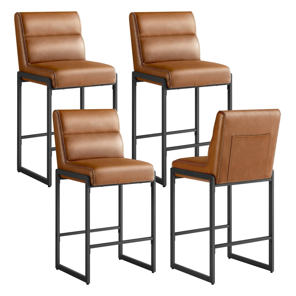 EKHO Collection - Bar Stools Set of 4 - Counter Height Stools with Backs - Ink Black - Caramel Brown