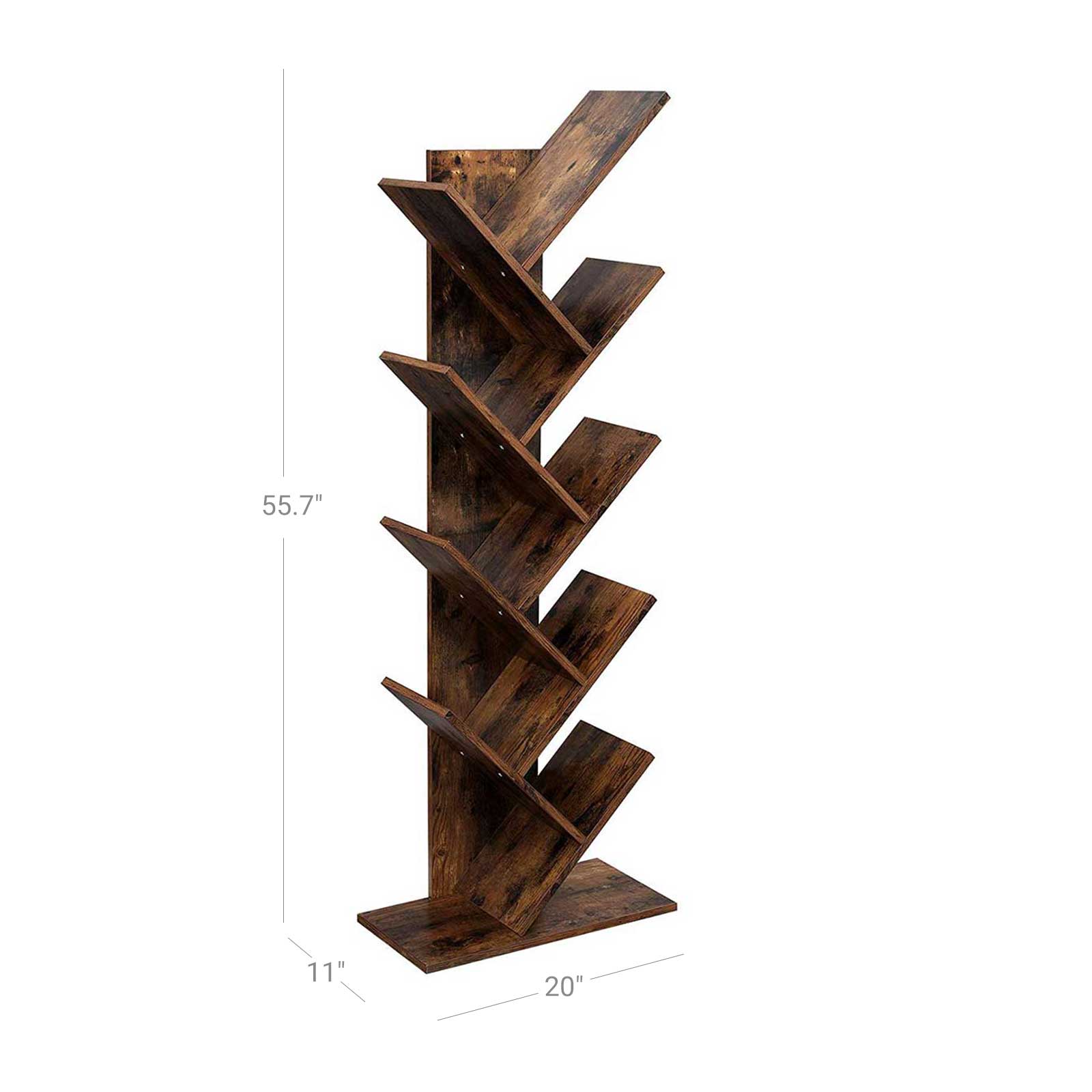 9-Tier Tree Bookshelf - Rustic Brown