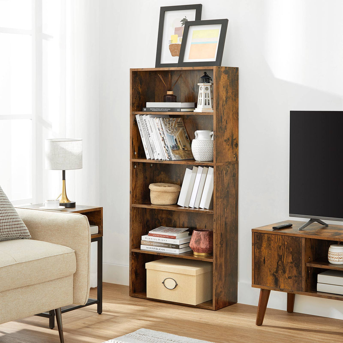 5-Tier Open Bookcase with Adjustable Storage Shelves