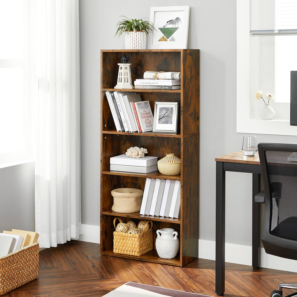 5-Tier Open Bookcase with Adjustable Storage Shelves
