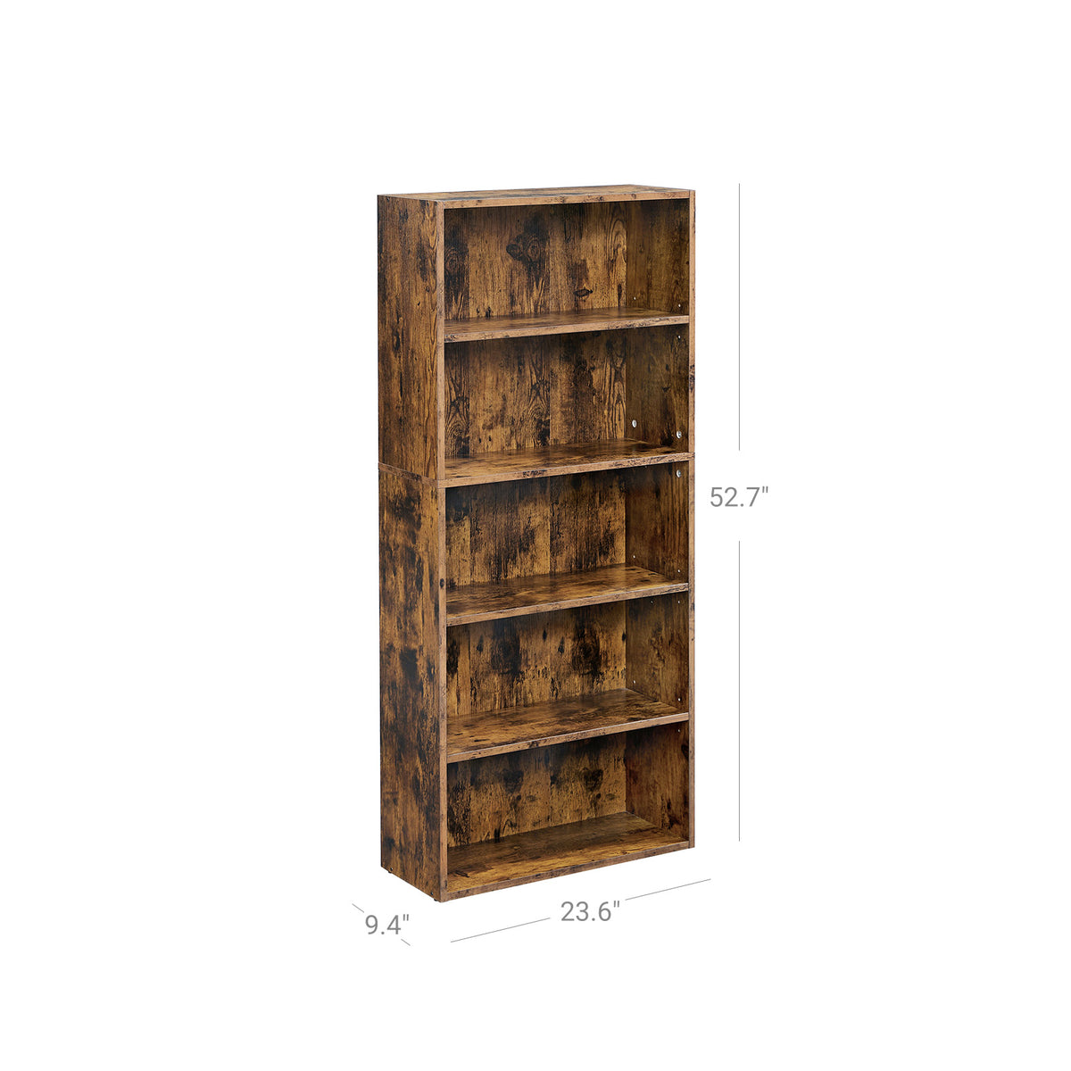 5-Tier Open Bookcase with Adjustable Storage Shelves