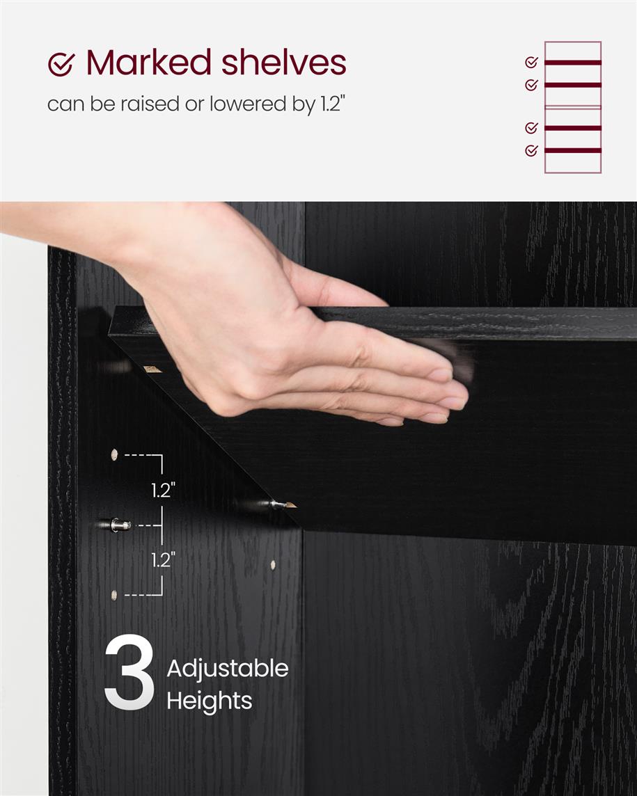 6-Tier Open Bookcase with Adjustable Storage Shelves - Black with Wood Grain