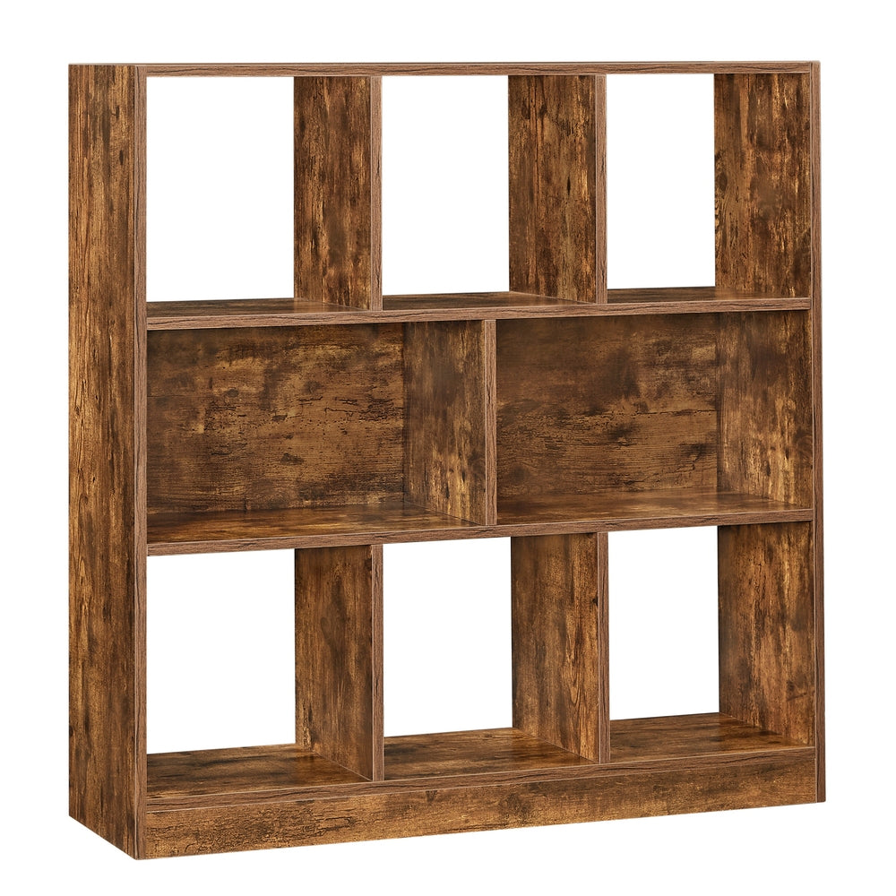 Bookcase with 8 Open Compartments - Rustic Brown