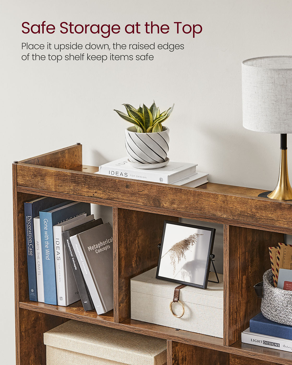 Bookcase with 8 Open Compartments - Rustic Brown