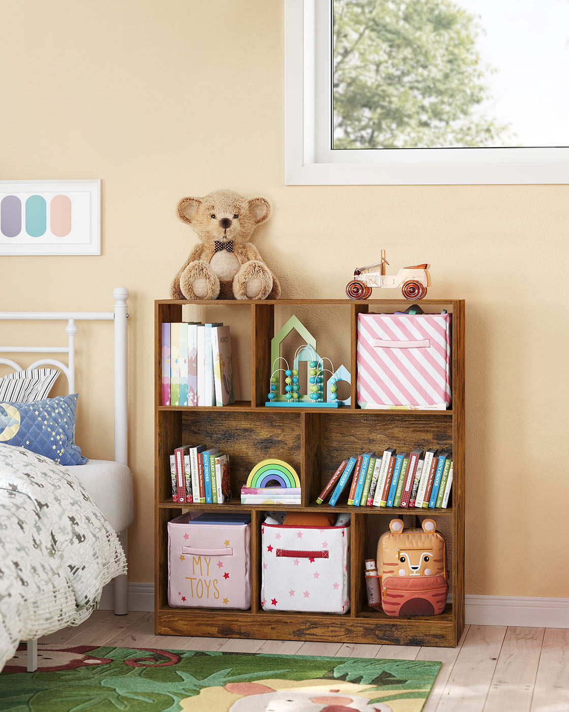 Bookcase with 8 Open Compartments - Rustic Brown