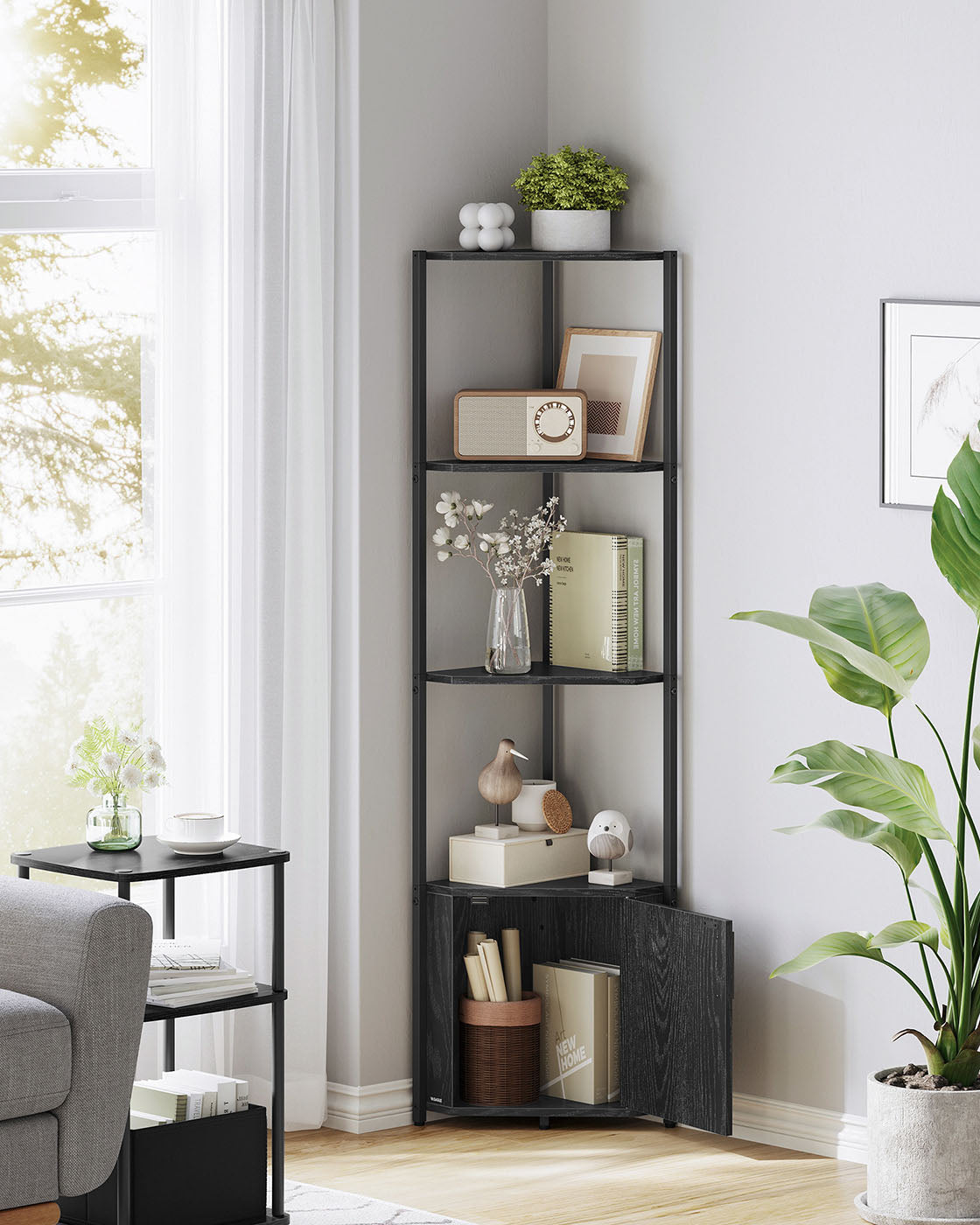 5-Tier Corner Shelving Unit - Ebony Black, Ink Black