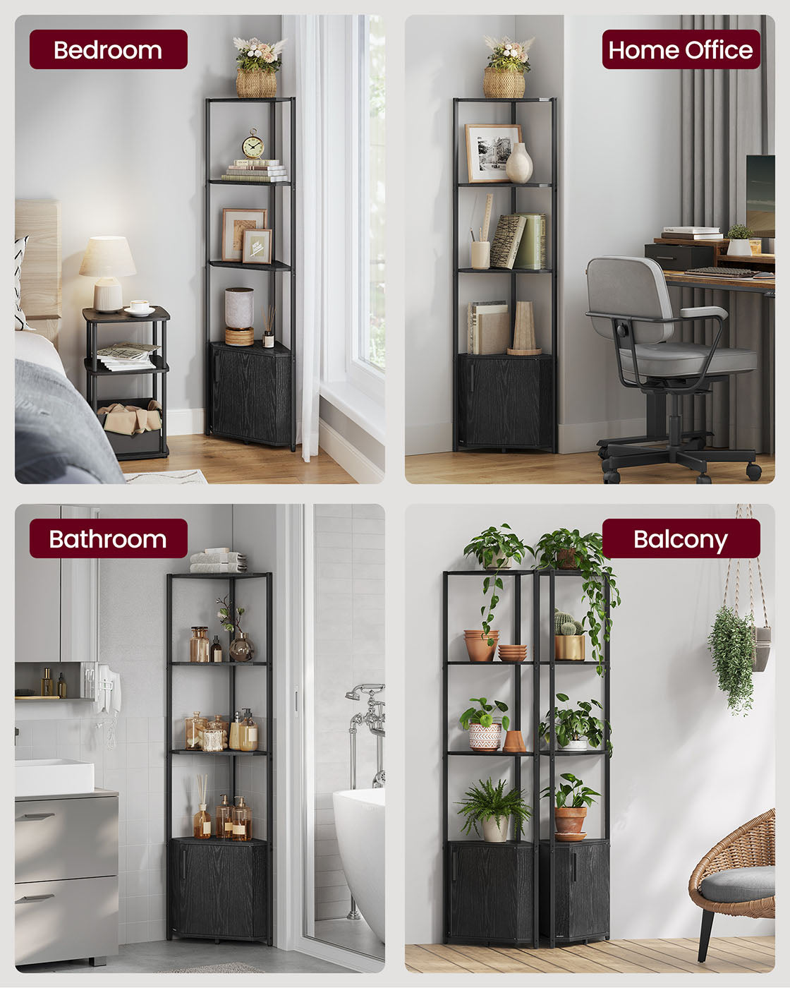 5-Tier Corner Shelving Unit - Ebony Black, Ink Black