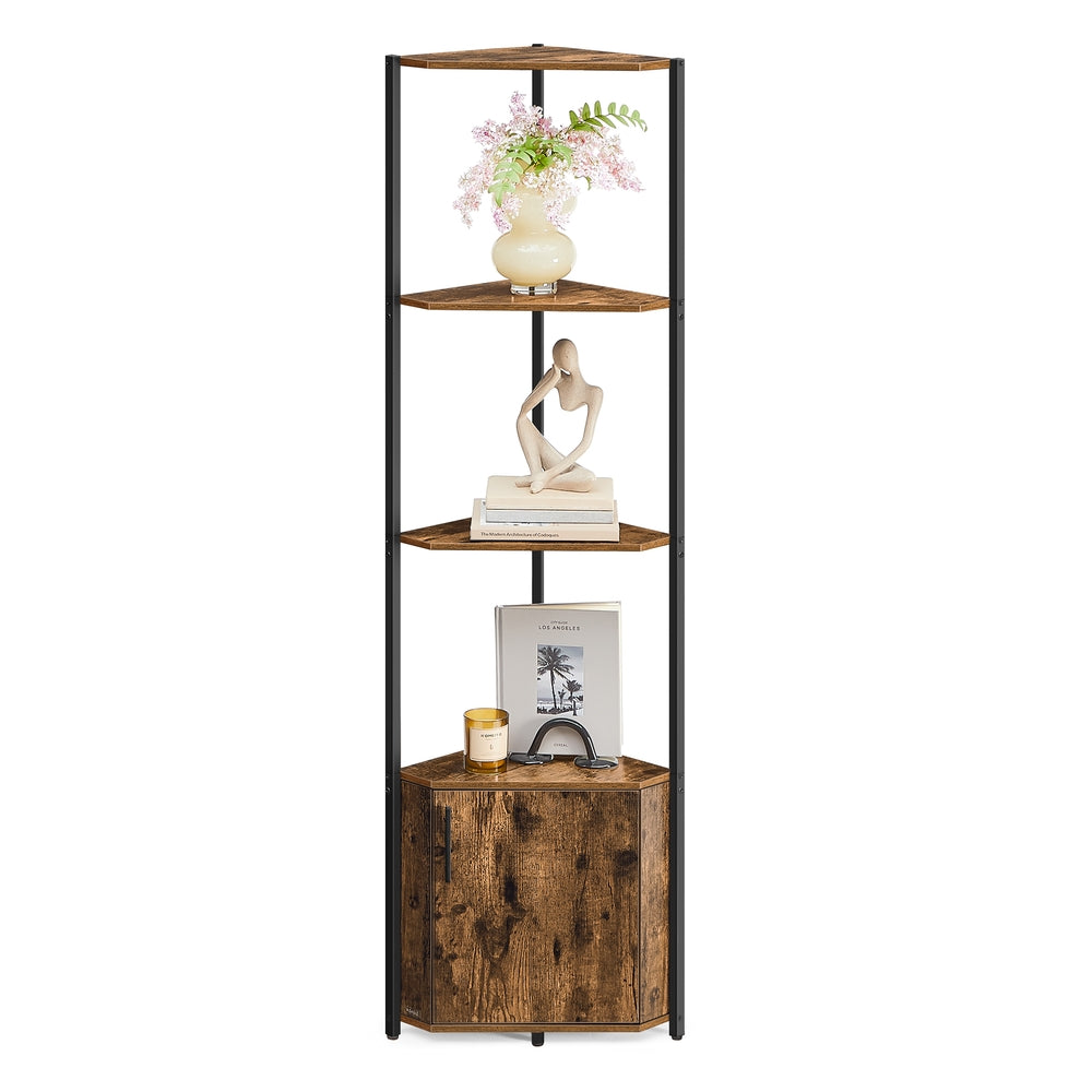 5-Tier Corner Shelving Unit - Rustic Brown, Ink Black
