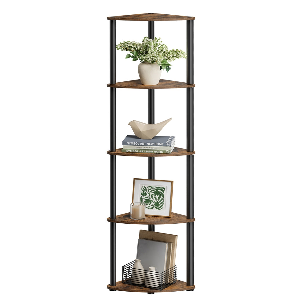 Corner Shelf - Superfast Toolless Assembly - 5-Tier Corner Standing Shelf - Corner Shelf Stand - Rustic Brown
