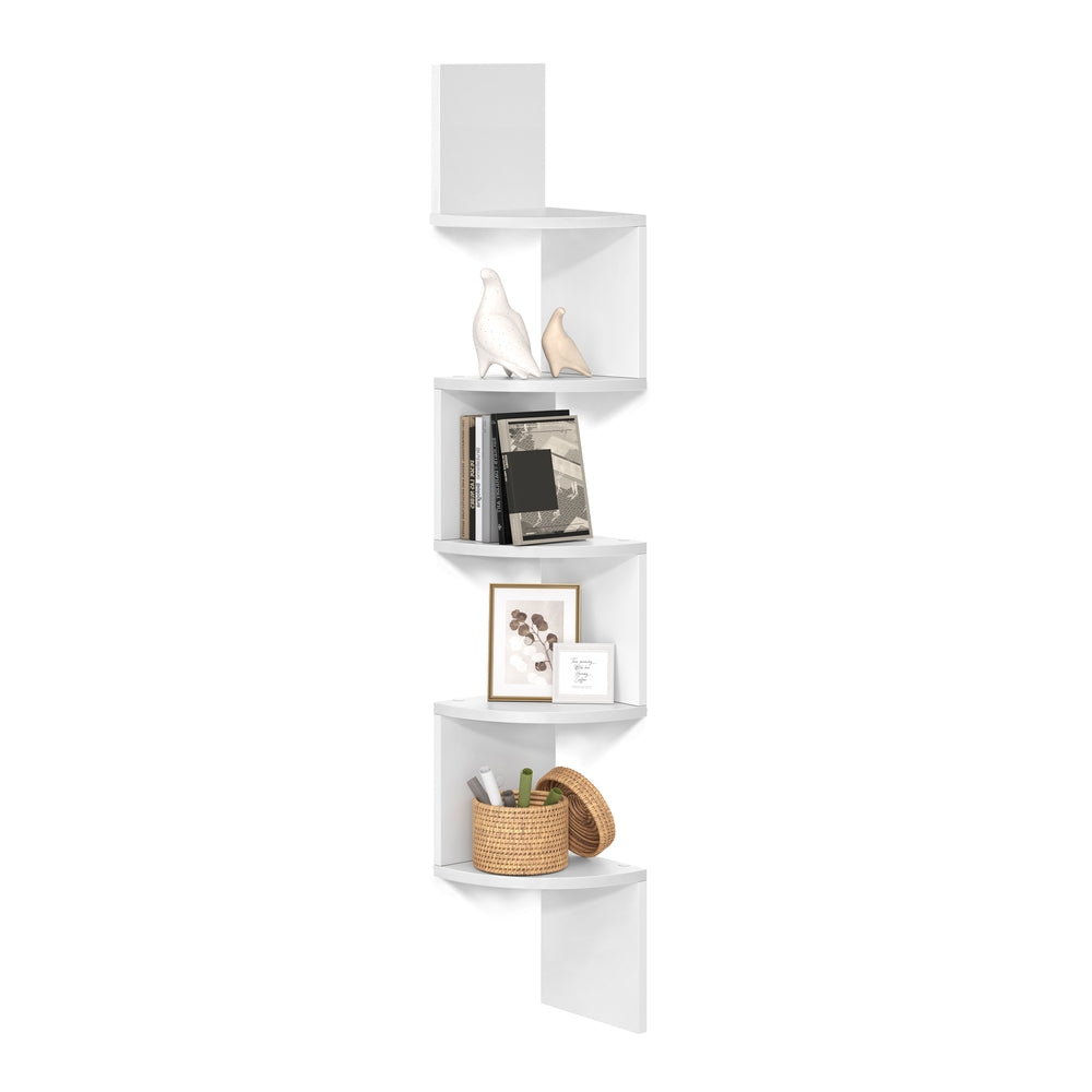 5-Tier Floating Corner Bookshelf - Simply White