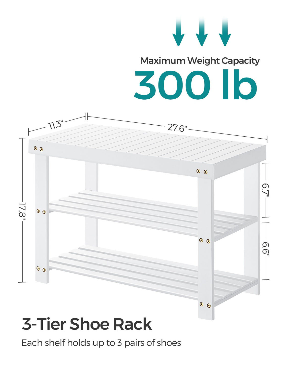 Bamboo Shoe Rack Bench - 3-Tier - Shoe Storage Organizer