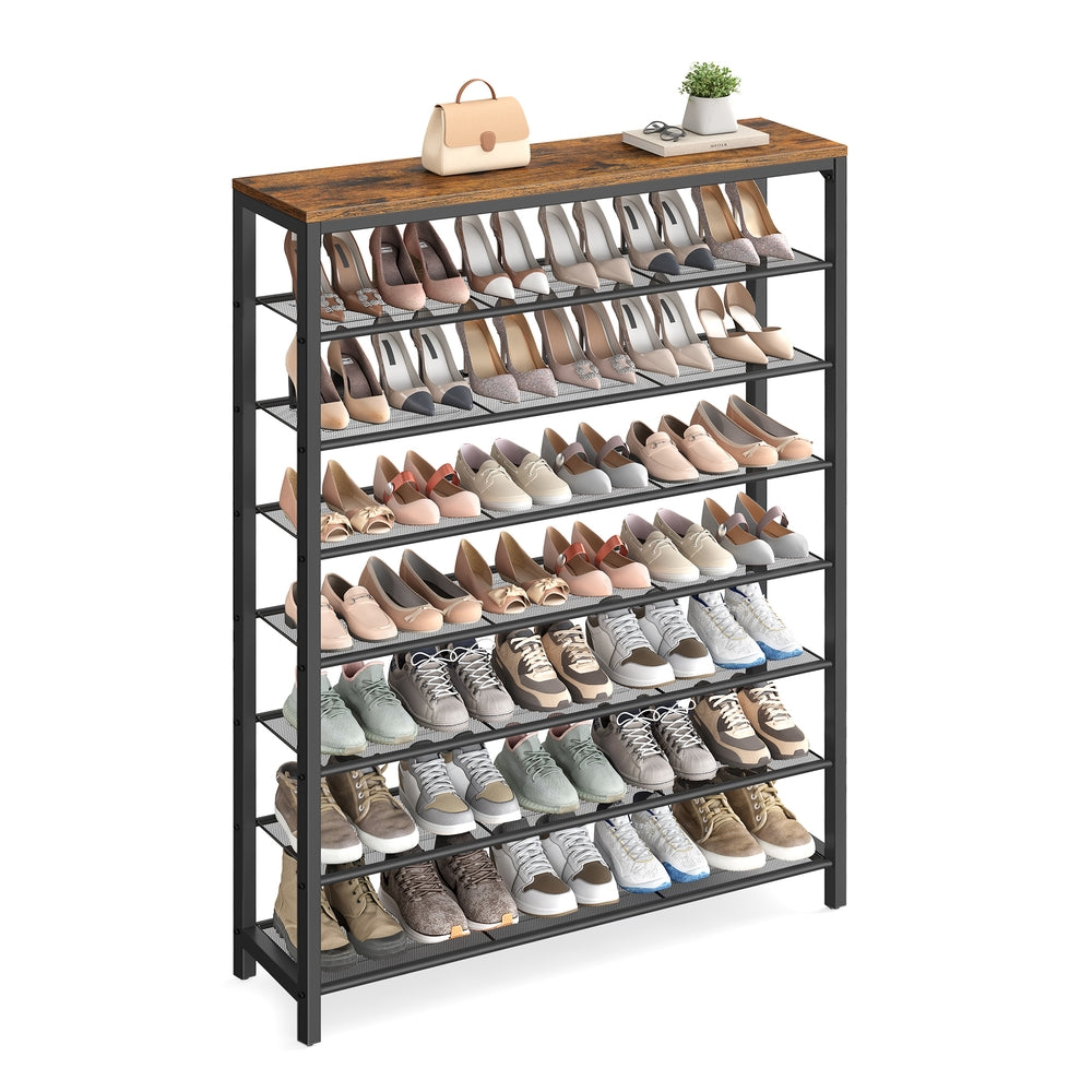 7 Tier Shoe Rack for 32-40 Pairs of Shoes - Rustic Brown, Black