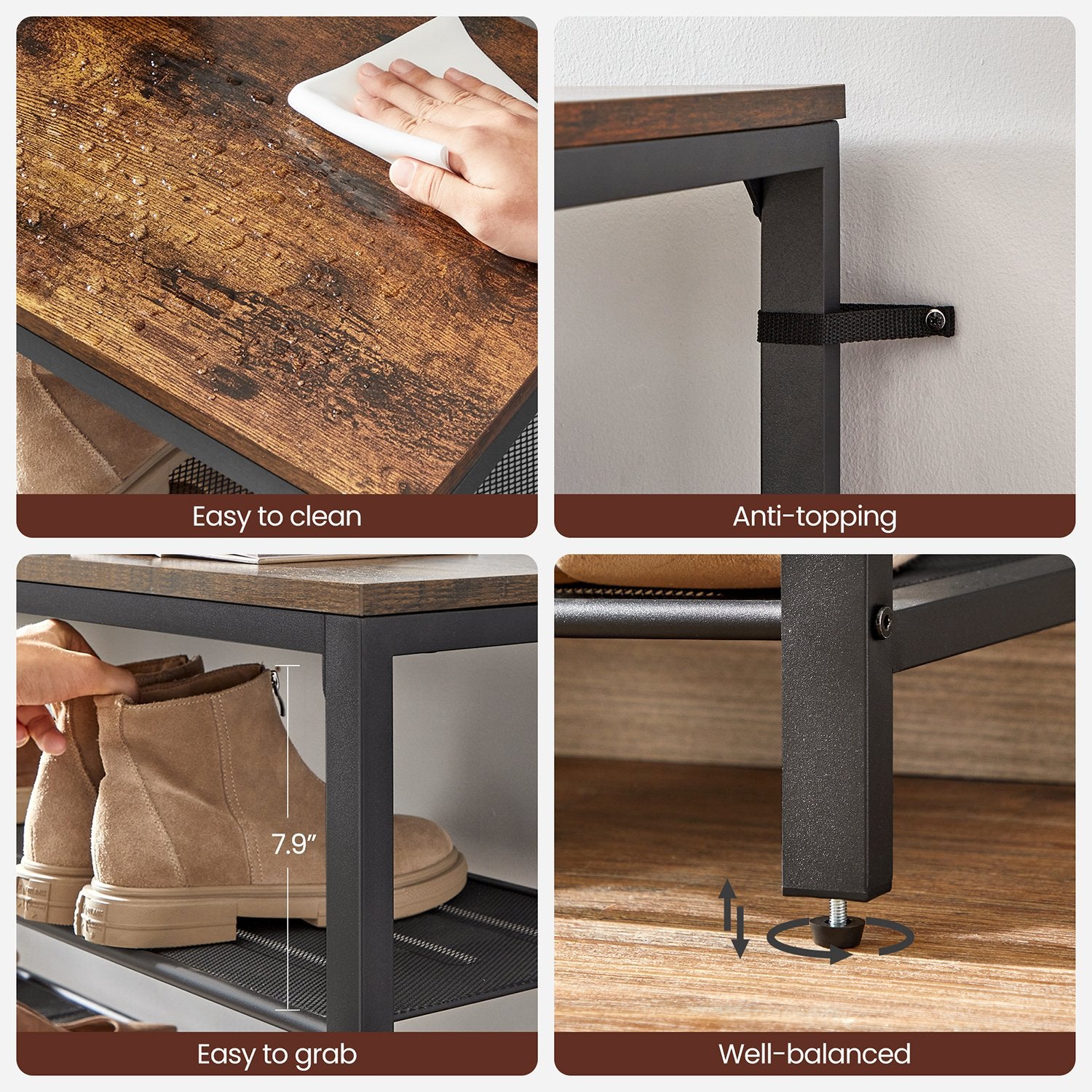 7 Tier Shoe Rack for 32-40 Pairs of Shoes - Rustic Brown, Black