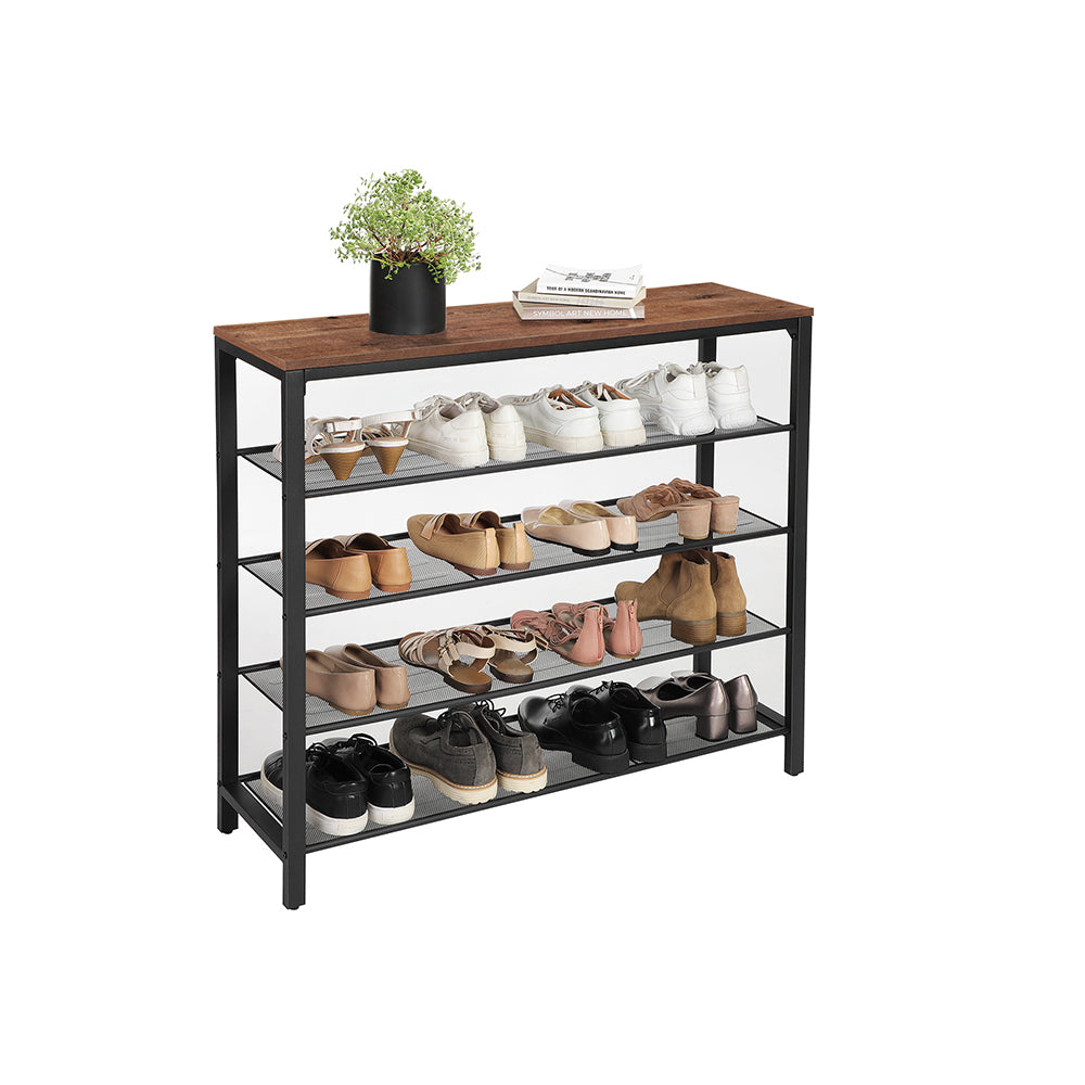 Shoe Rack - 5-Tier - Mesh Shelves - Large Top for Bags