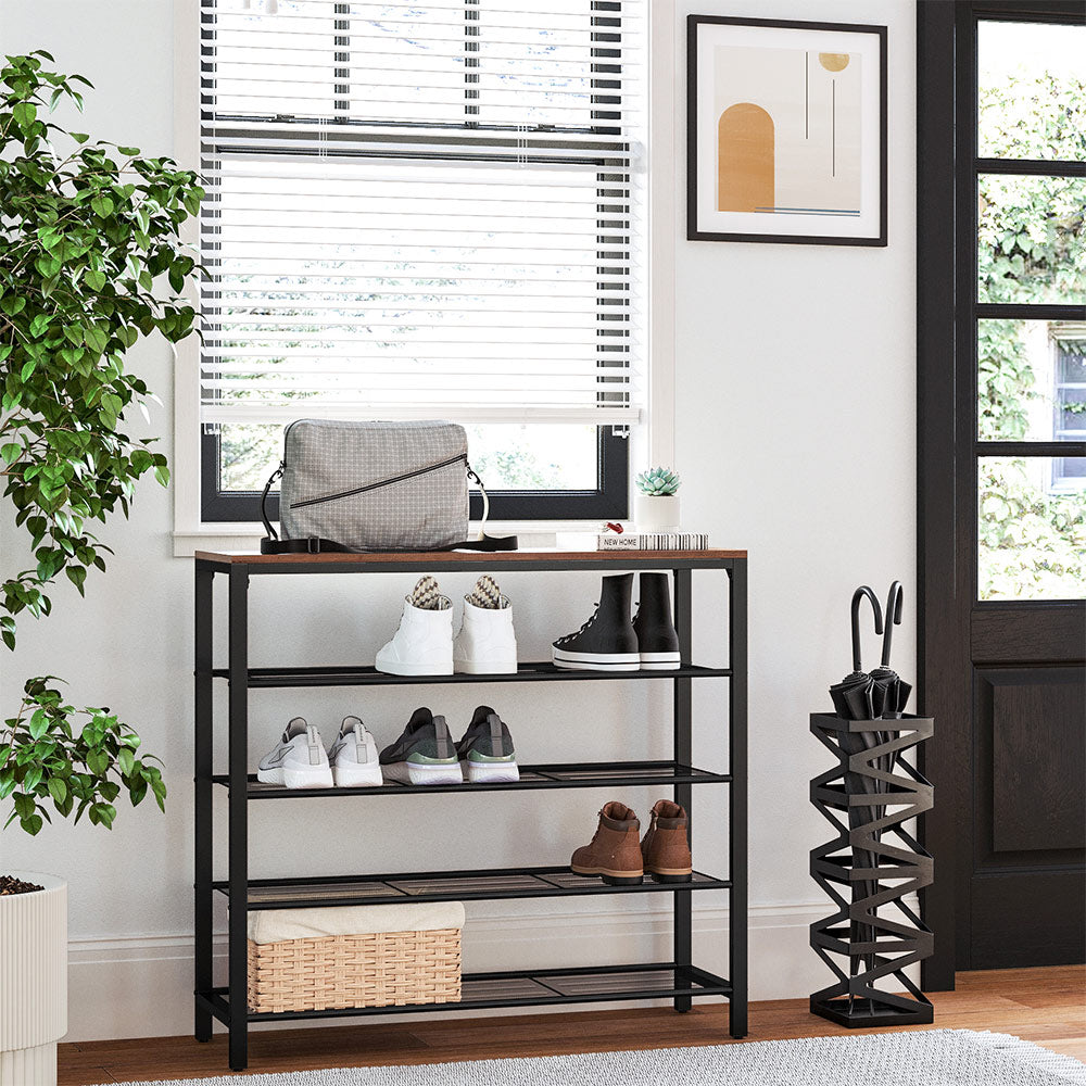 Shoe Rack - 5-Tier - Mesh Shelves - Large Top for Bags