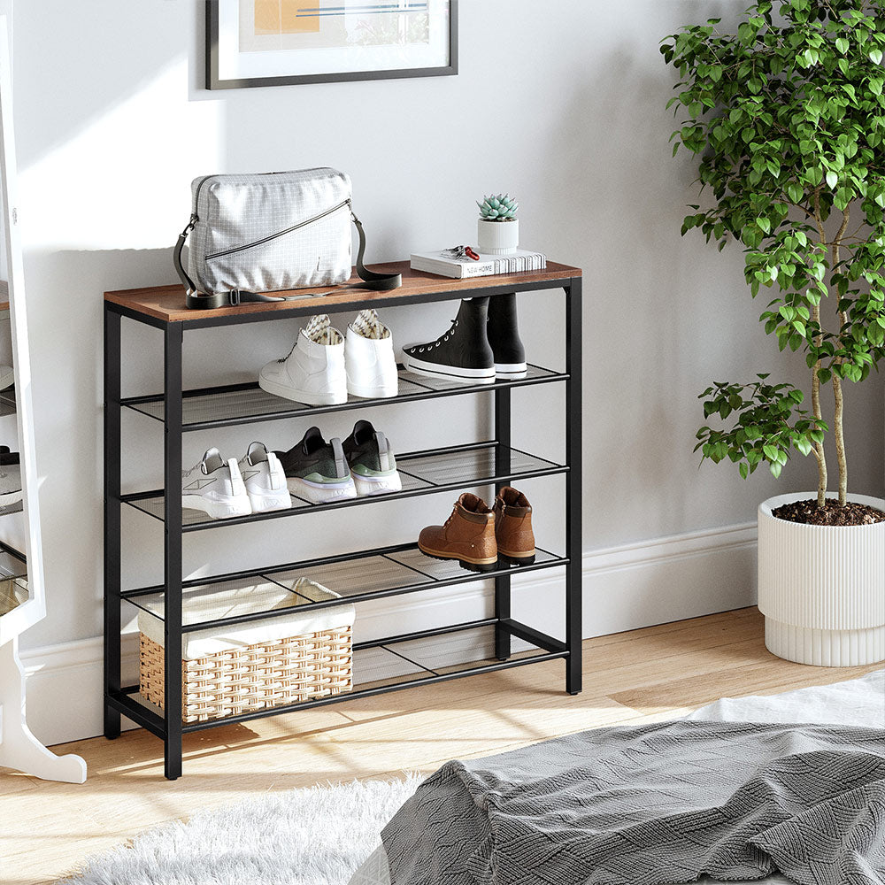 Shoe Rack - 5-Tier - Mesh Shelves - Large Top for Bags