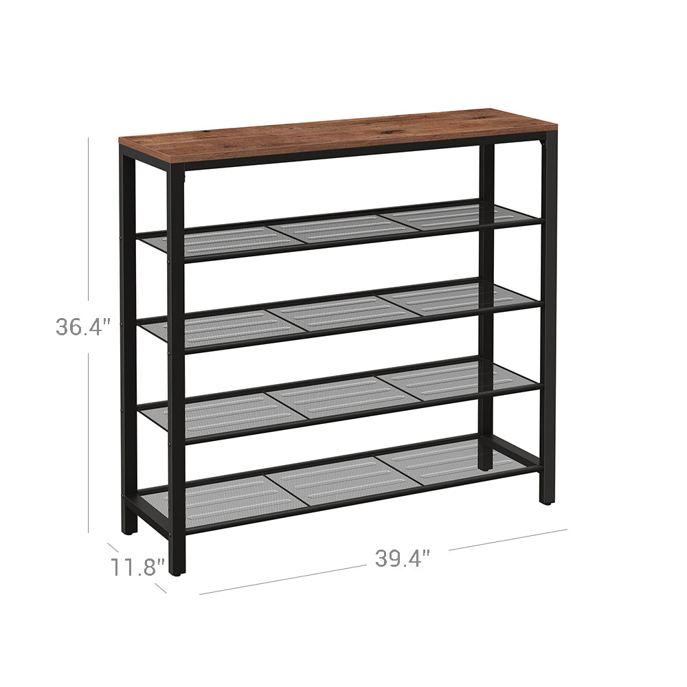 Shoe Rack - 5-Tier - Mesh Shelves - Large Top for Bags
