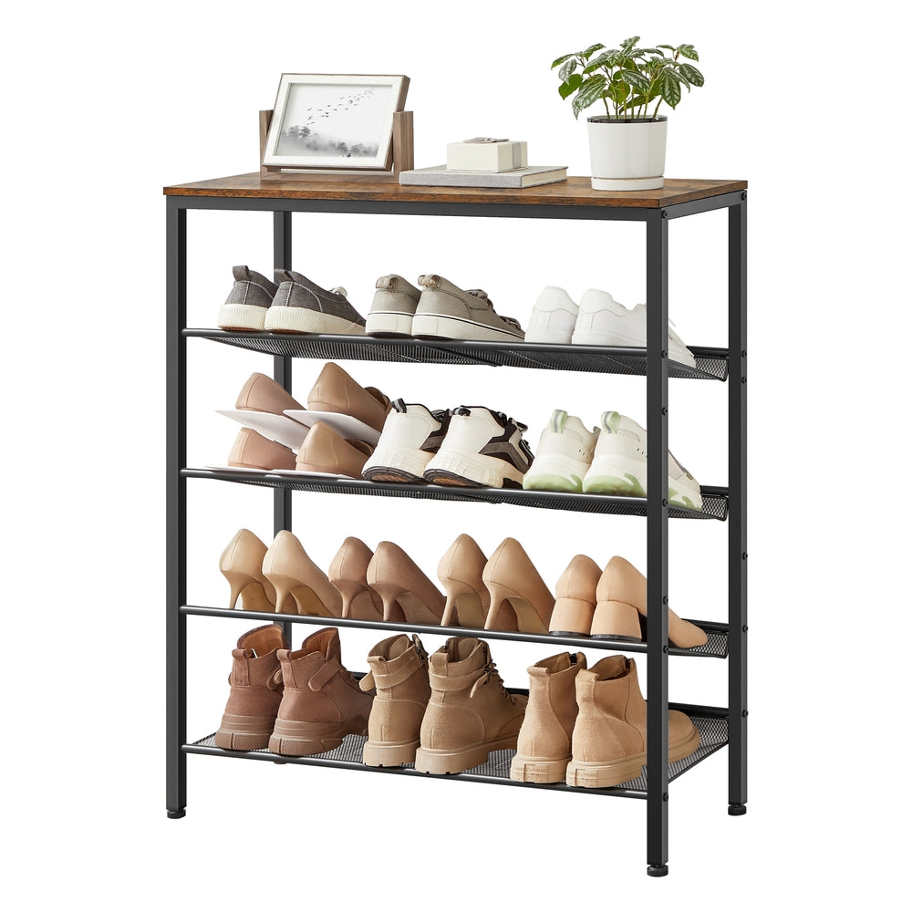 5-Tier Shoe Rack - Storage Shelves - Brown and Black - Rustic Brown, Black