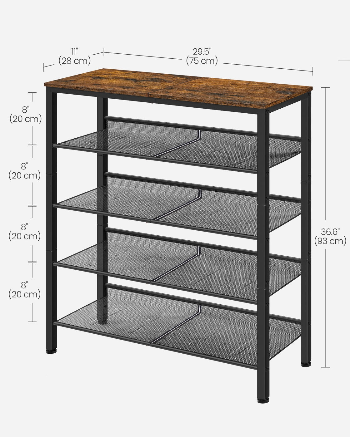 5-Tier Shoe Rack - Storage Shelves - Brown and Black - Rustic Brown, Black