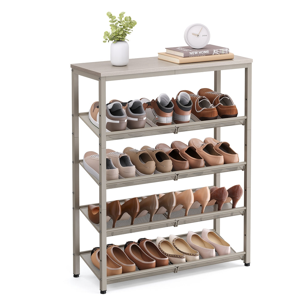 5-Tier Shoe Rack - Storage Shelves - Brown and Black - Cappuccino Beige, Oatmeal Beige