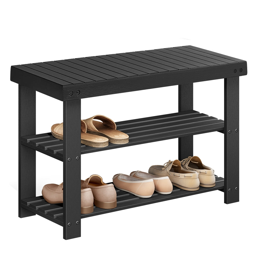 Shoe Rack Bench 3-Tier Bamboo Shoe Storage Organizer Ink Black - Black - 11.3"D x 27.6”W x 17.8"H
