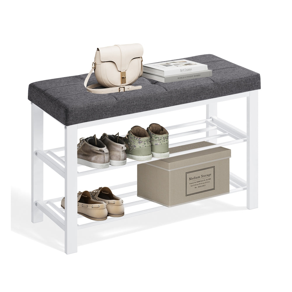 3-Tier Shoe Rack for Entryway Organizer with Foam Padded Seat - Cream Cloud, Cloud White - 12.2"D x 31.9"W x 19.3"H