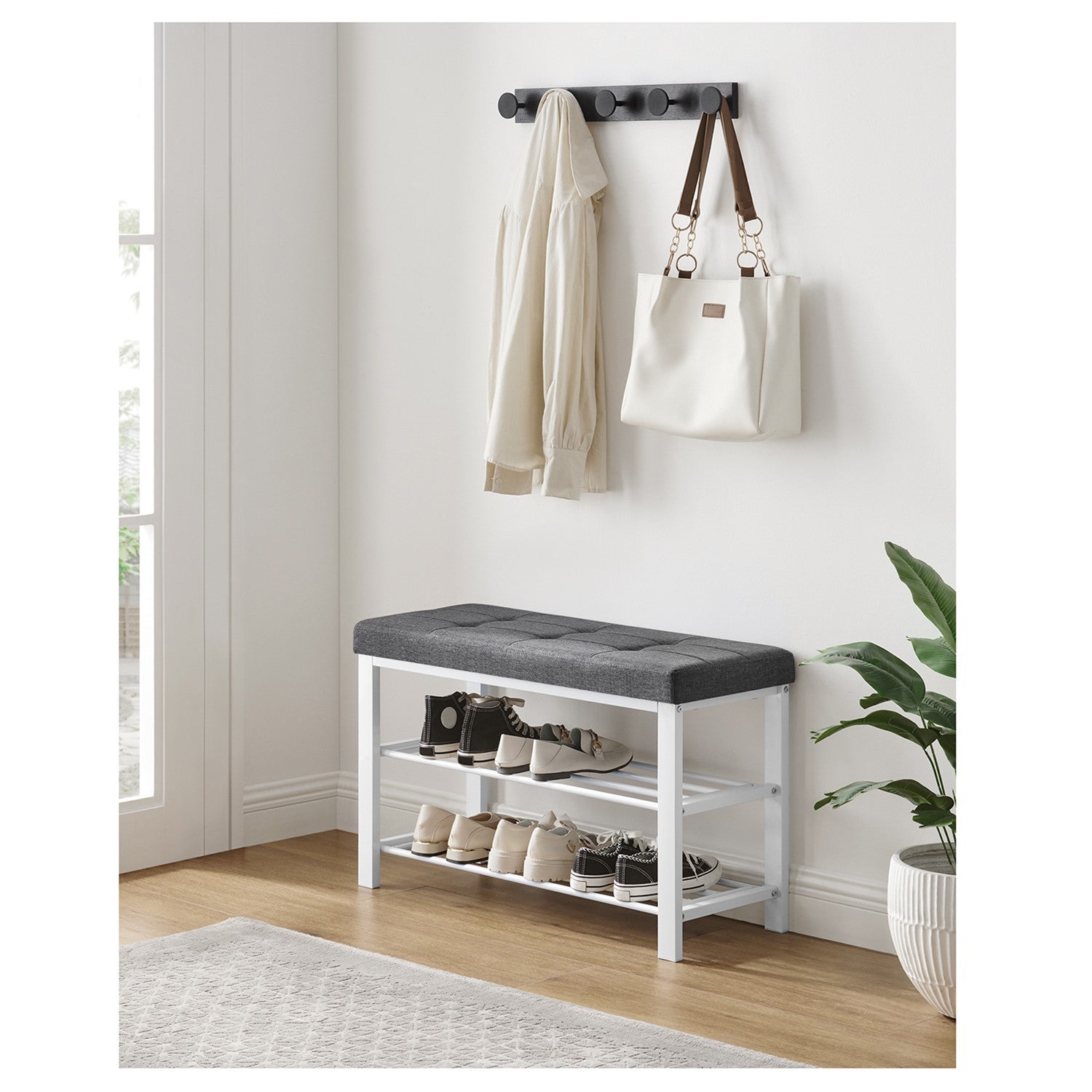 3-Tier Shoe Rack for Entryway Organizer with Foam Padded Seat - Cream Cloud, Cloud White
