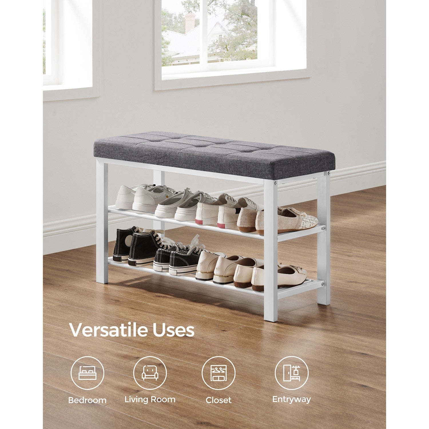 3-Tier Shoe Rack for Entryway Organizer with Foam Padded Seat - Cream Cloud, Cloud White