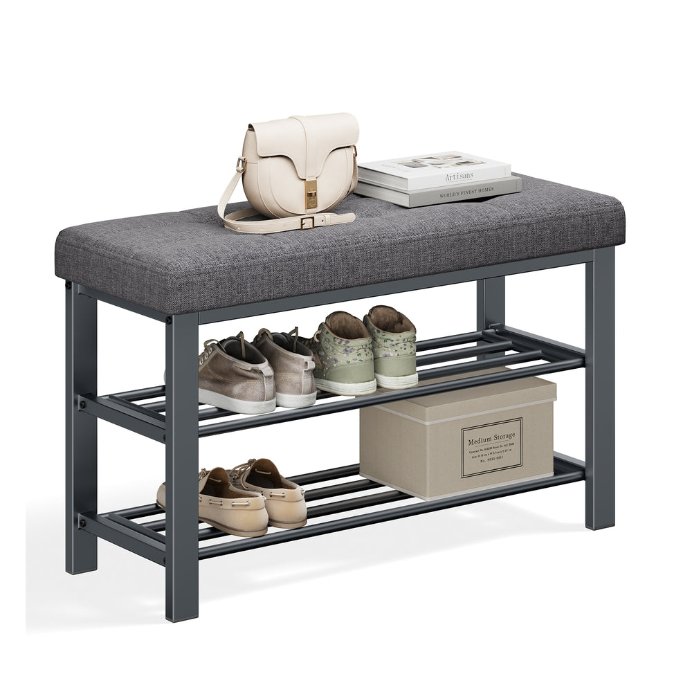 3-Tier Shoe Rack for Entryway Organizer with Foam Padded Seat - Dark Gray, Ink Black - 12.2"D x 31.9"W x 19.3"H