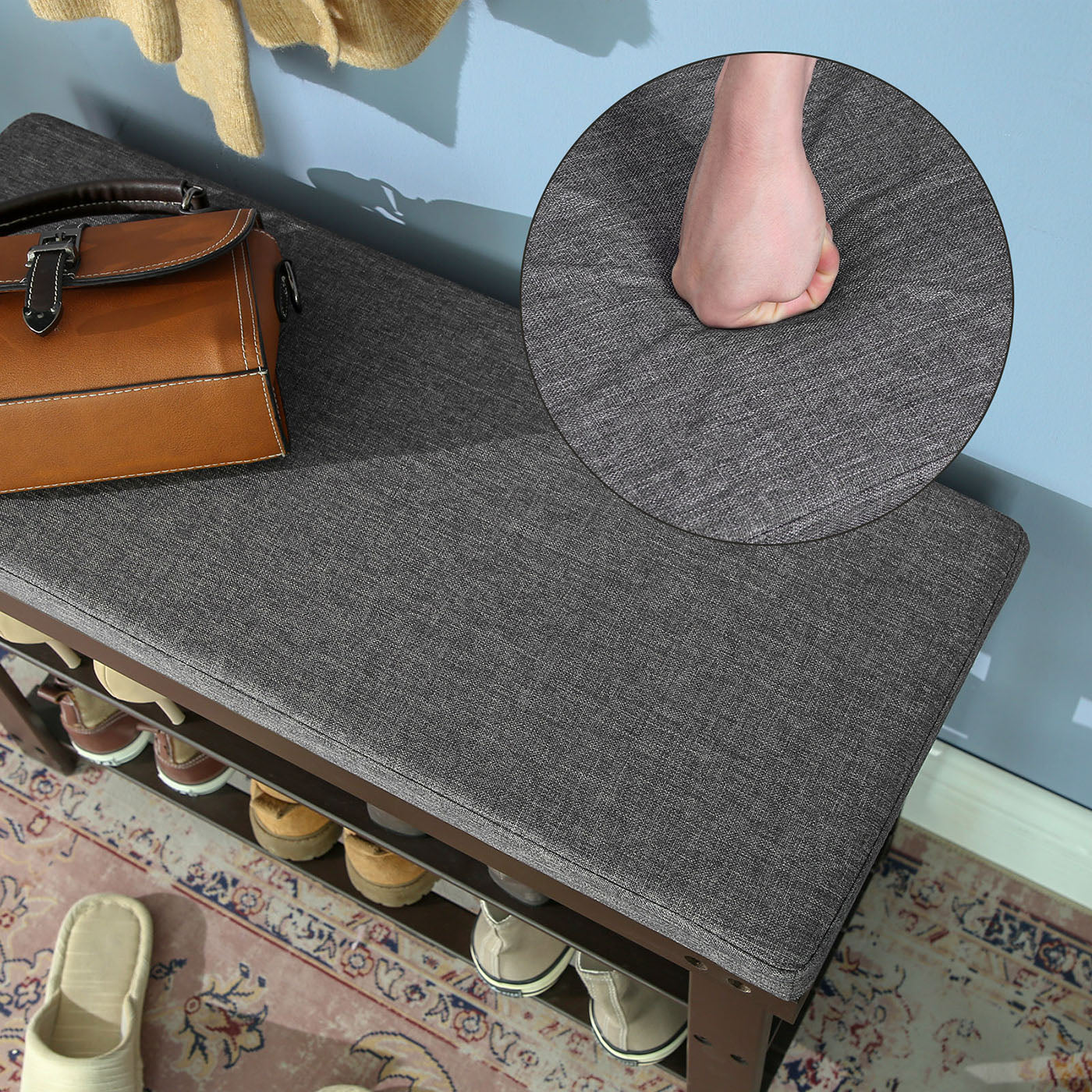 Shoe Organizer with Bench - Brown, Gray
