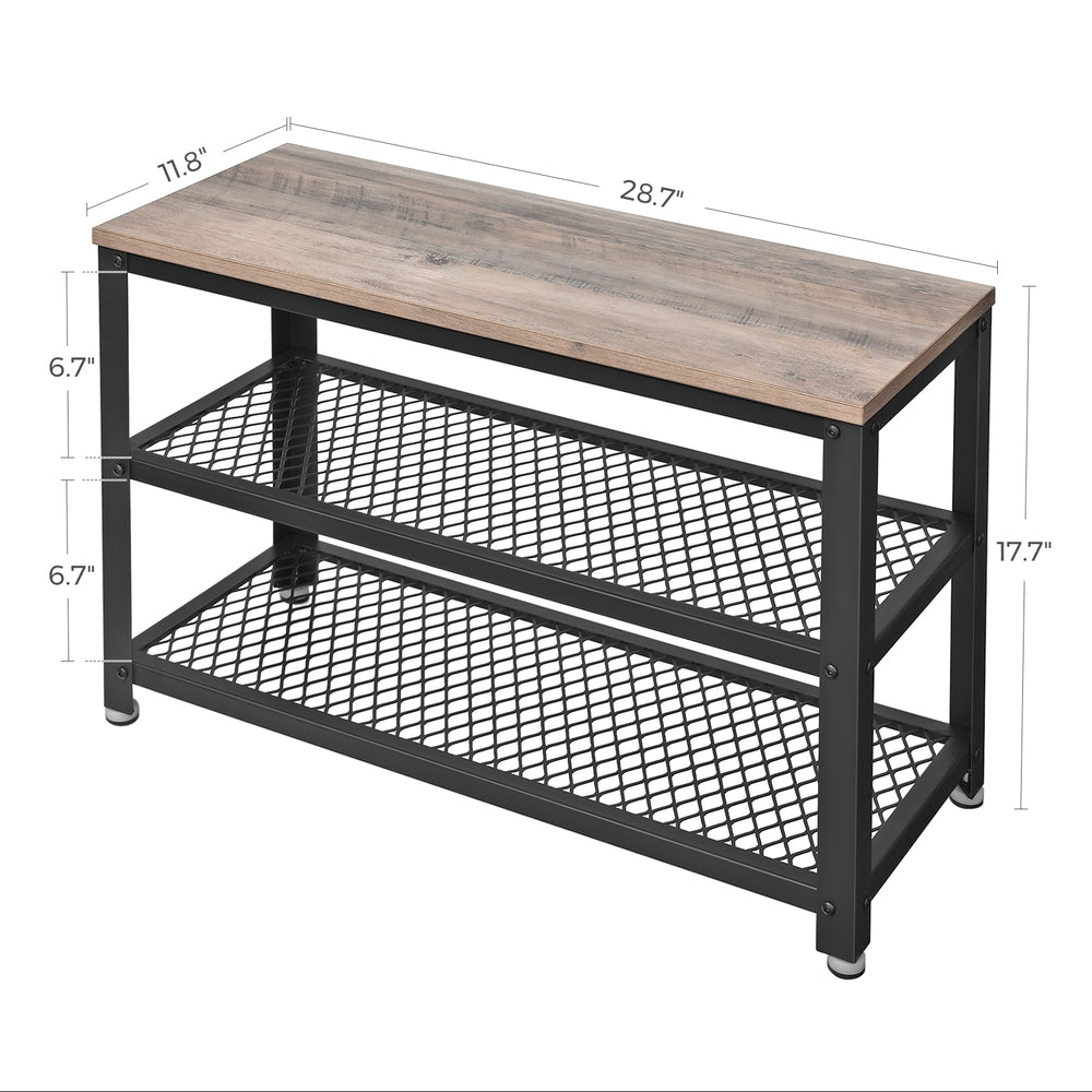 Shelf Storage Bench - Metal Mesh Shelves - 29 Inch Entryway Bench