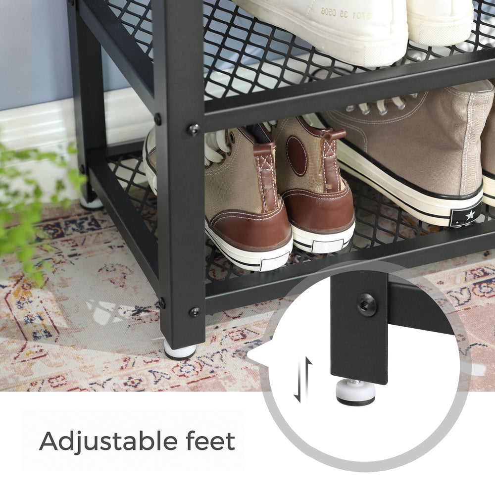 Shelf Storage Bench - Metal Mesh Shelves - 29 Inch Entryway Bench