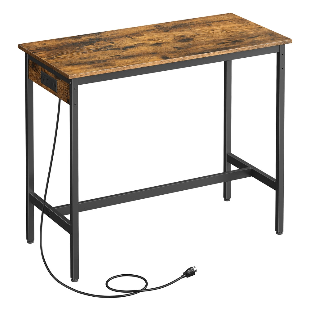Bar Table with Charging Station - Rustic Brown, Ink Black - 15.7”D x 39.4”W x 35.4”H