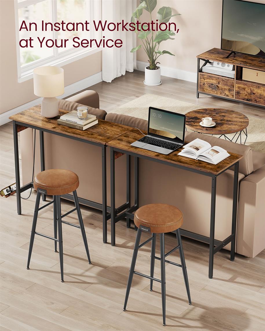 Bar Table with Charging Station - Rustic Brown, Ink Black