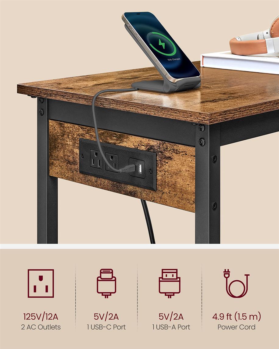 Bar Table with Charging Station - Rustic Brown, Ink Black