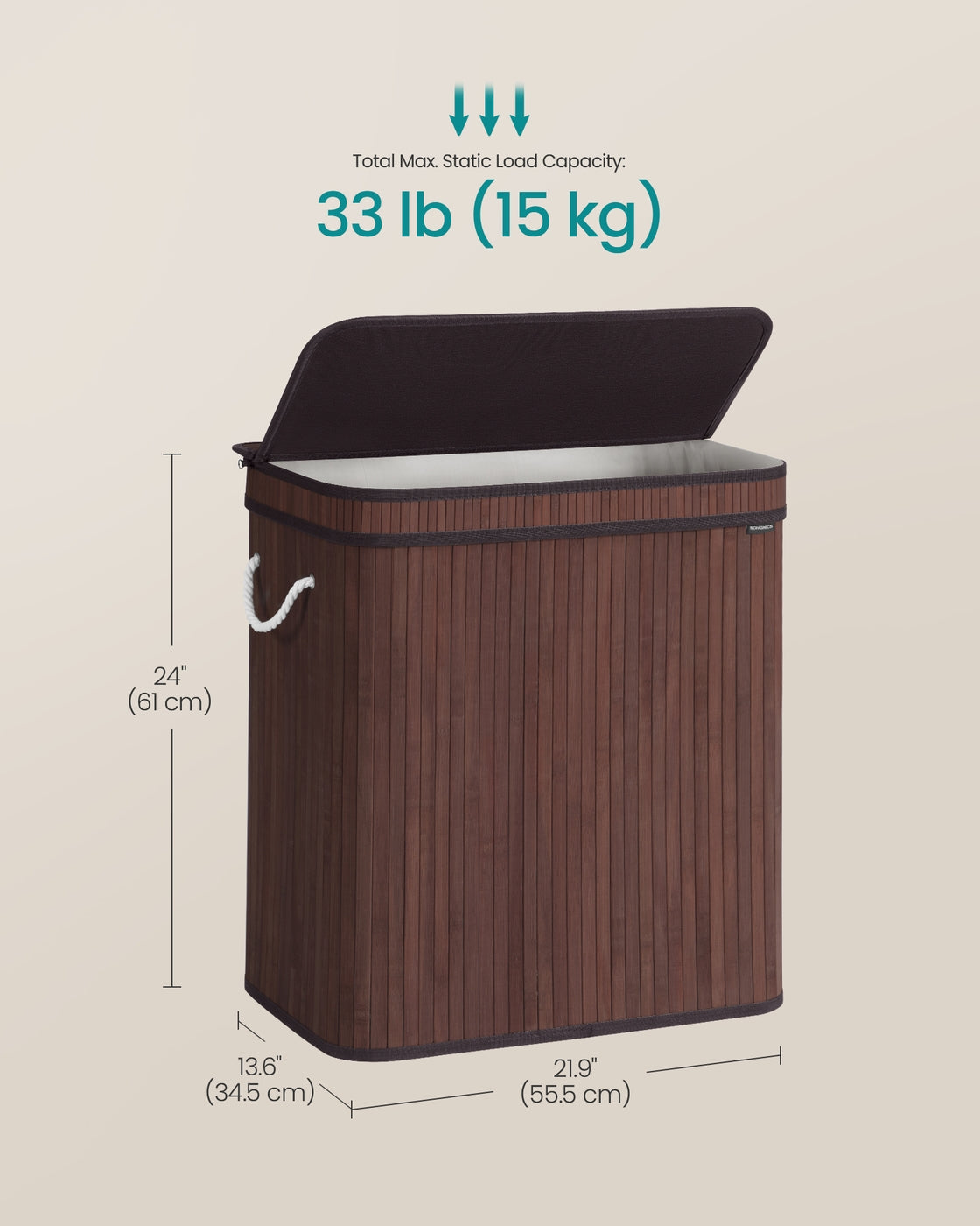 Bamboo Laundry Hamper with Lid - 26 Gallon Capacity - Removable Fabric Liner