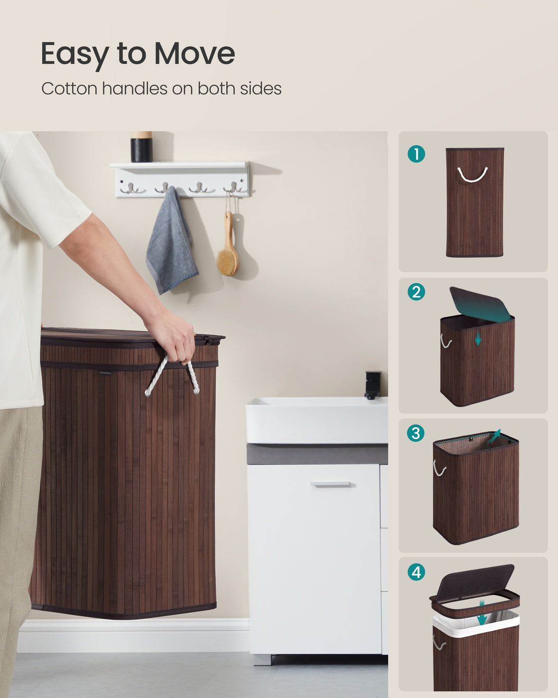 Bamboo Laundry Hamper with Lid - 26 Gallon Capacity - Removable Fabric Liner