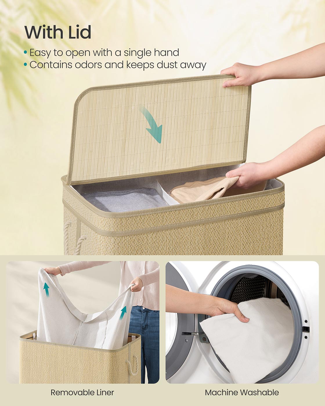Laundry Hamper - 3-Section - 44.9 Gallon Capacity