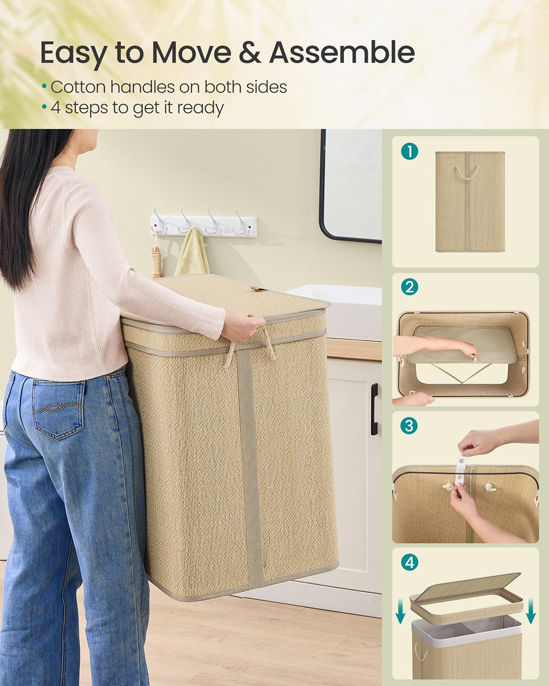Laundry Hamper - 3-Section - 44.9 Gallon Capacity