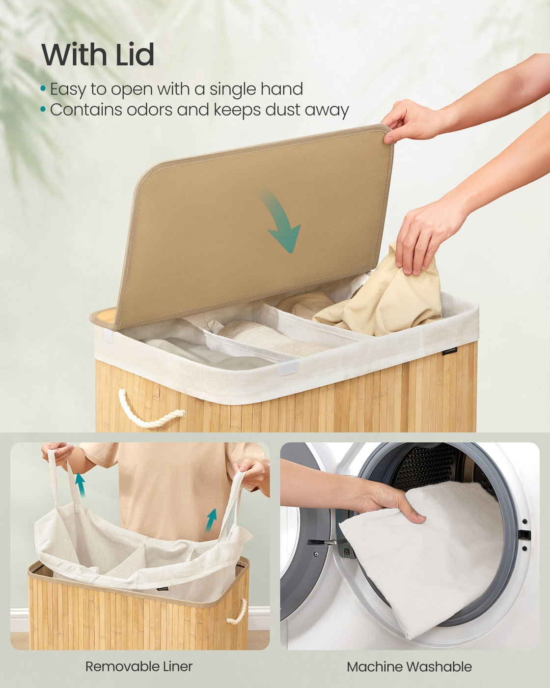 Laundry Hamper - 3-Section - 39.6 Gallon - Lid
