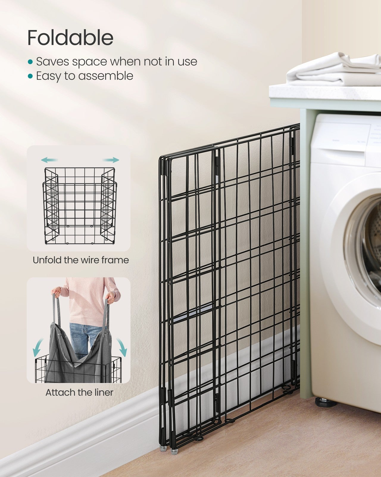 Laundry Hamper with Metal Wire Frame - 34.3 Gal. (130L) - Ink Black, Dove Gray
