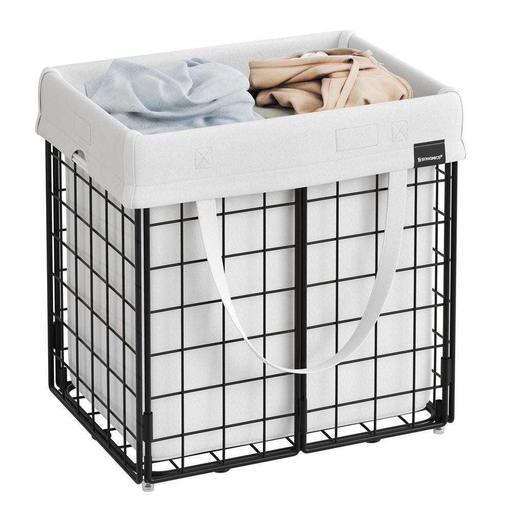 Laundry Hamper with Metal Wire Frame - 34.3 Gal. (130L) - Black, White - 15.7"L x 11.8"W x 16.1"H