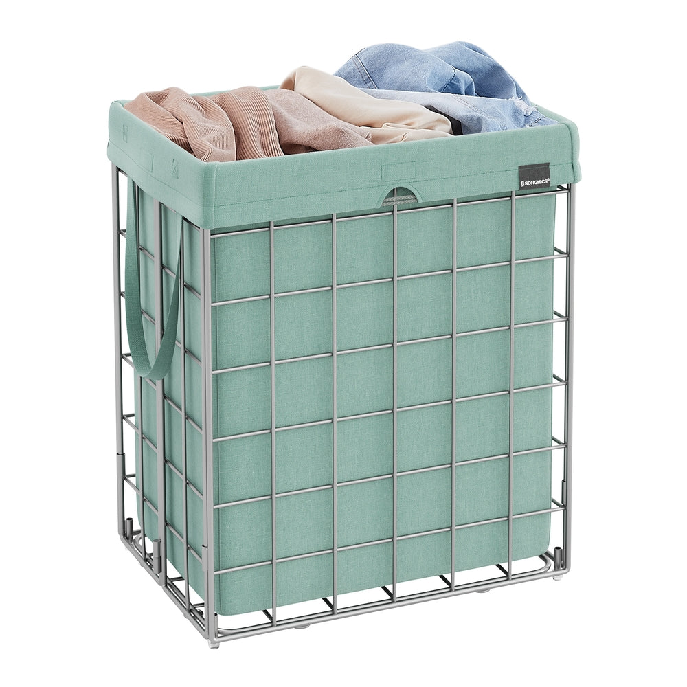 Laundry Hamper with Metal Wire Frame - 34.3 Gal. (130L) - Silver, Mint Green - 18.9”L x 13”W x 22.8”H