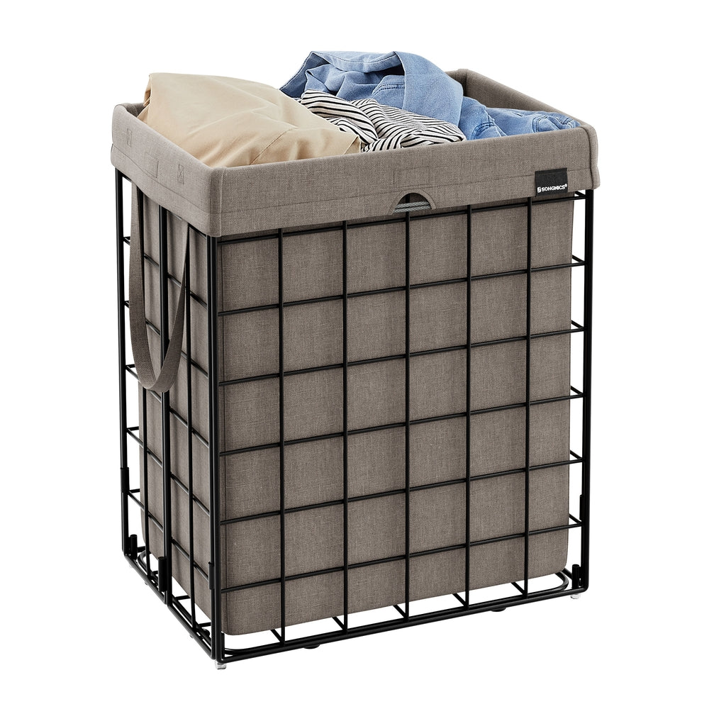 Laundry Hamper with Metal Wire Frame - 34.3 Gal. (130L) - Black, Camel Brown - 18.9”L x 13”W x 22.8”H