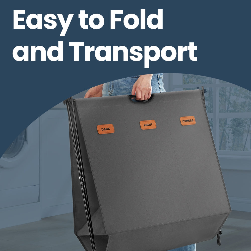 Foldable Three Section Laundry Basket with Labels