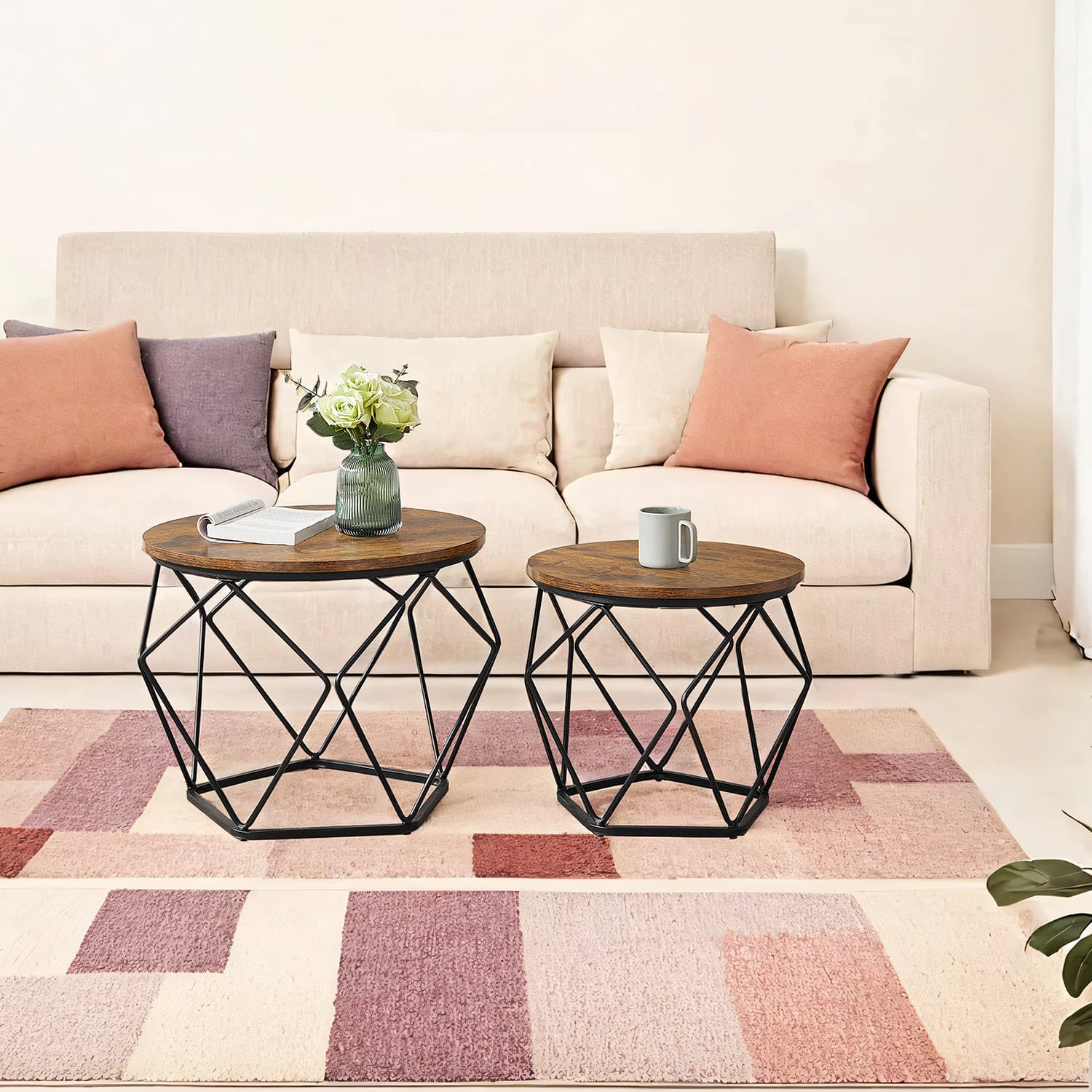 Round Coffee Table and Side Table Set for Living Room and Office