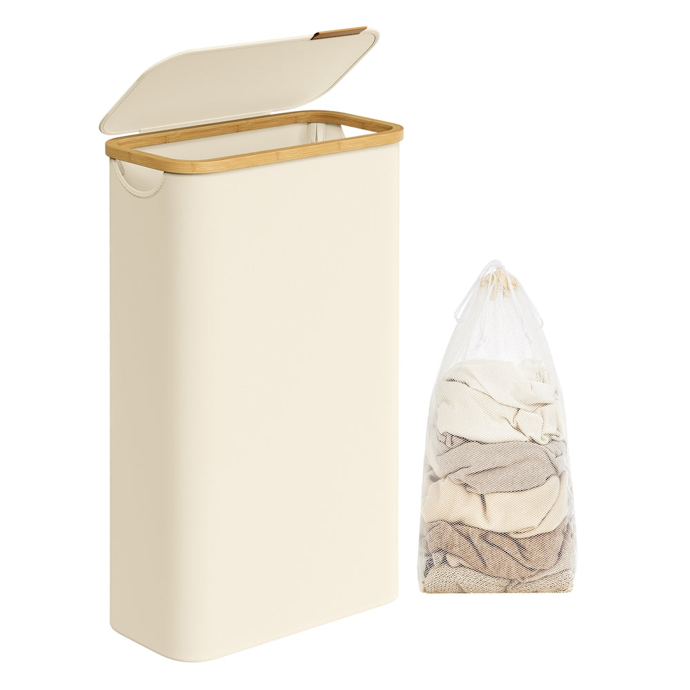 Laundry Hamper - 23.8 Gallons - 16.5 x 12.6 x 27.8 Inches - Mint Green - Cream White - 16.5”L x 8.9”W x 27.8”H