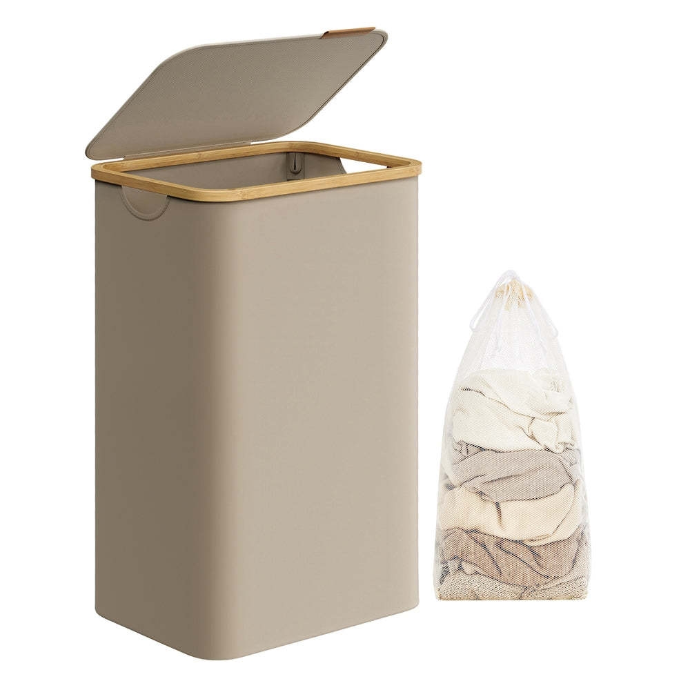 Laundry Hamper - 23.8 Gallons - 16.5 x 12.6 x 27.8 Inches - Mint Green - Camel Brown - 16.5”L x 12.6”W x 27.8”H