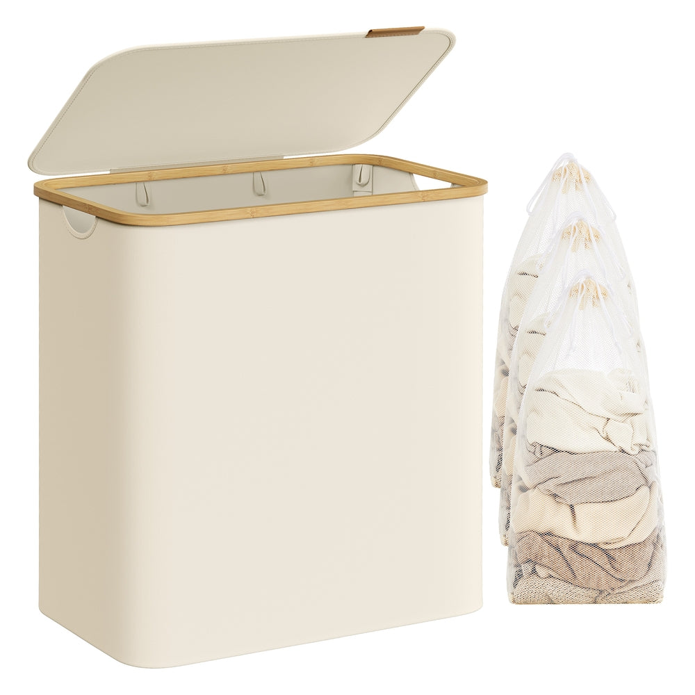 Laundry Hamper - 23.8 Gallons - 16.5 x 12.6 x 27.8 Inches - Mint Green - Cream White - 23.6”L x 15.2”W x 27.8”H