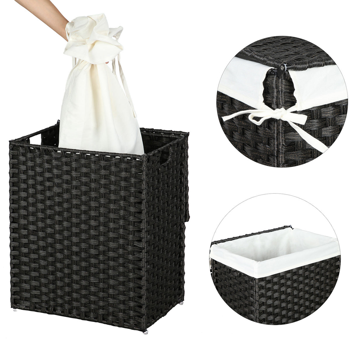 Synthetic Rattan Laundry Basket - 23.8 Gallon - With Lid and Handles